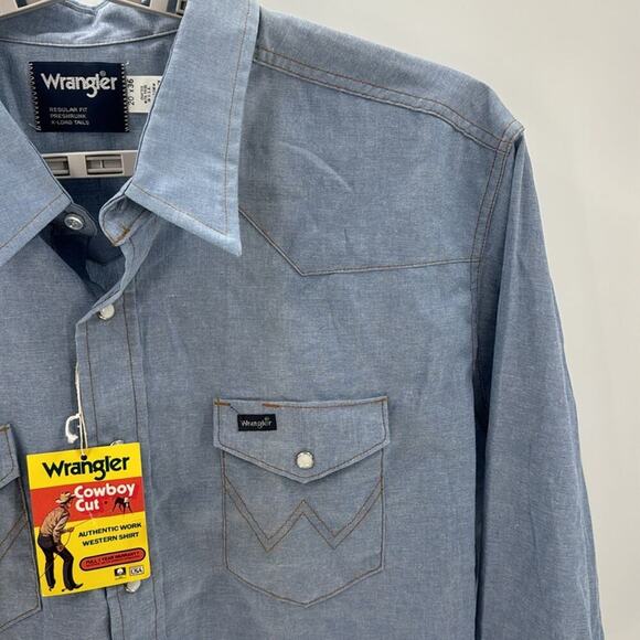 VINTAGE Wrangler Shirt dead stock Cowboy Cut Western Pearl Snap Button size 4XLT - Picture 3 of 8